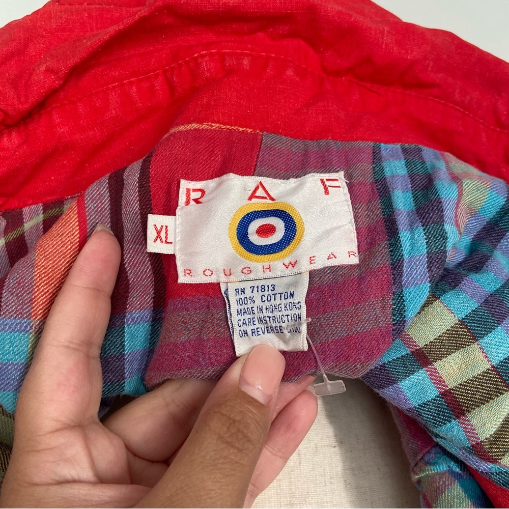 VINTAGE RAF ROUGHWEAR Red Plaid Lined Oversized Zip Up Hooded Jacket - Picture 12 of 12